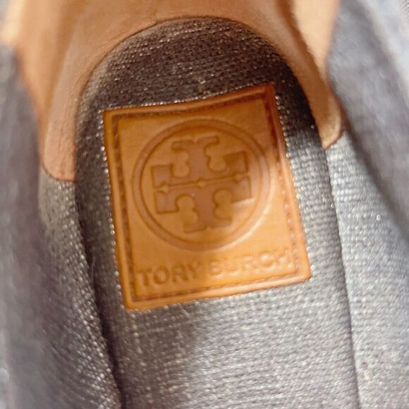 Tory Burch Filipa Canvas Pewter Grey Silver Wedge Espadrille Sandal Size 9 - Picture 2 of 8